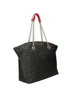 BORSA A SPALLA DONNA - POLLINI NERO-ROSSO - TE8408PP02Q11